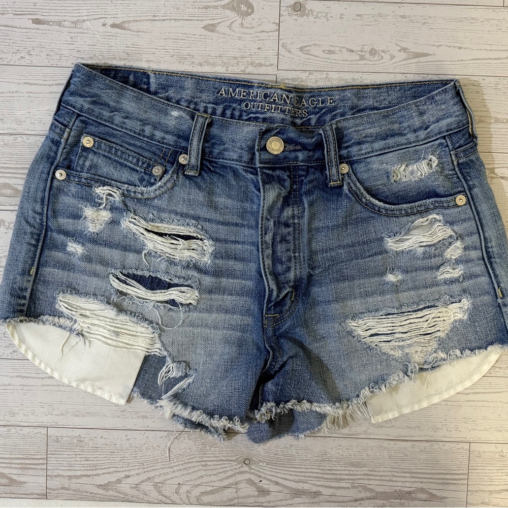 American Eagle Outfitters Blue Distressed Denim Shorts